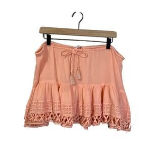 Victoria's Secret Peach Coral Pastel Eyelet Crochet Lace Cover Up Mini Skirt XL